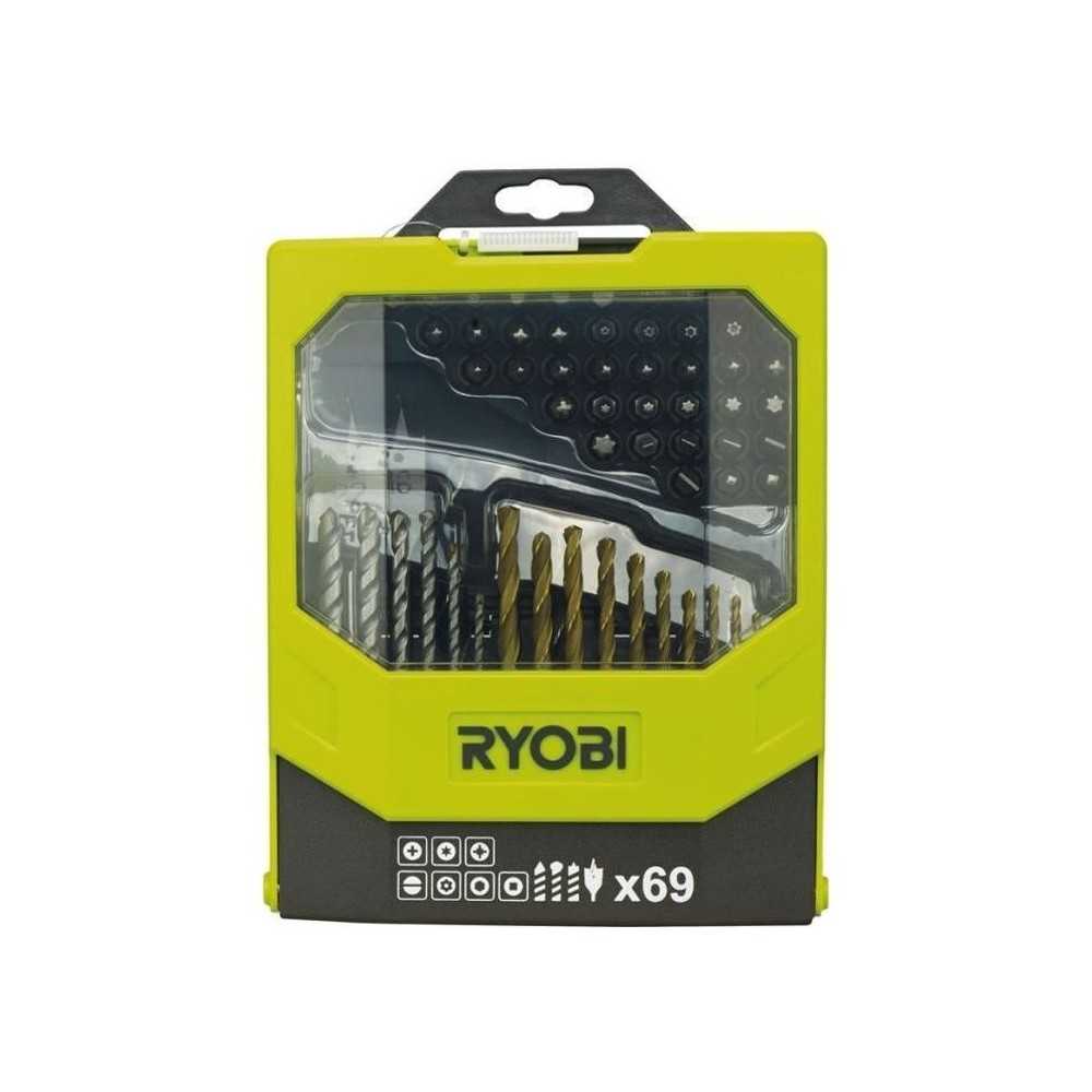 RYOBI - Coffret 69 accessoires mixtes : forets bois, béton & métal +