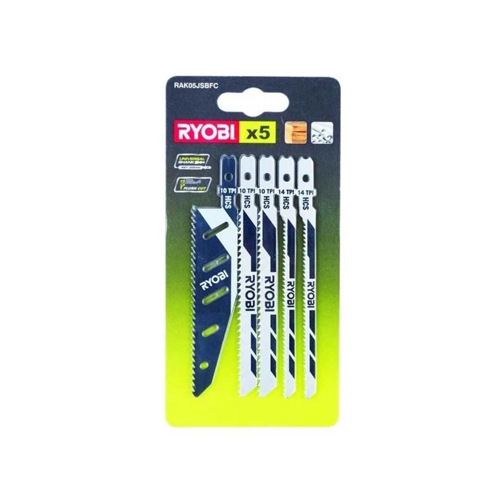 RYOBI - Carte 5 lames scie sauteuse FLUSHCUT bois 10 TPI, chantournage