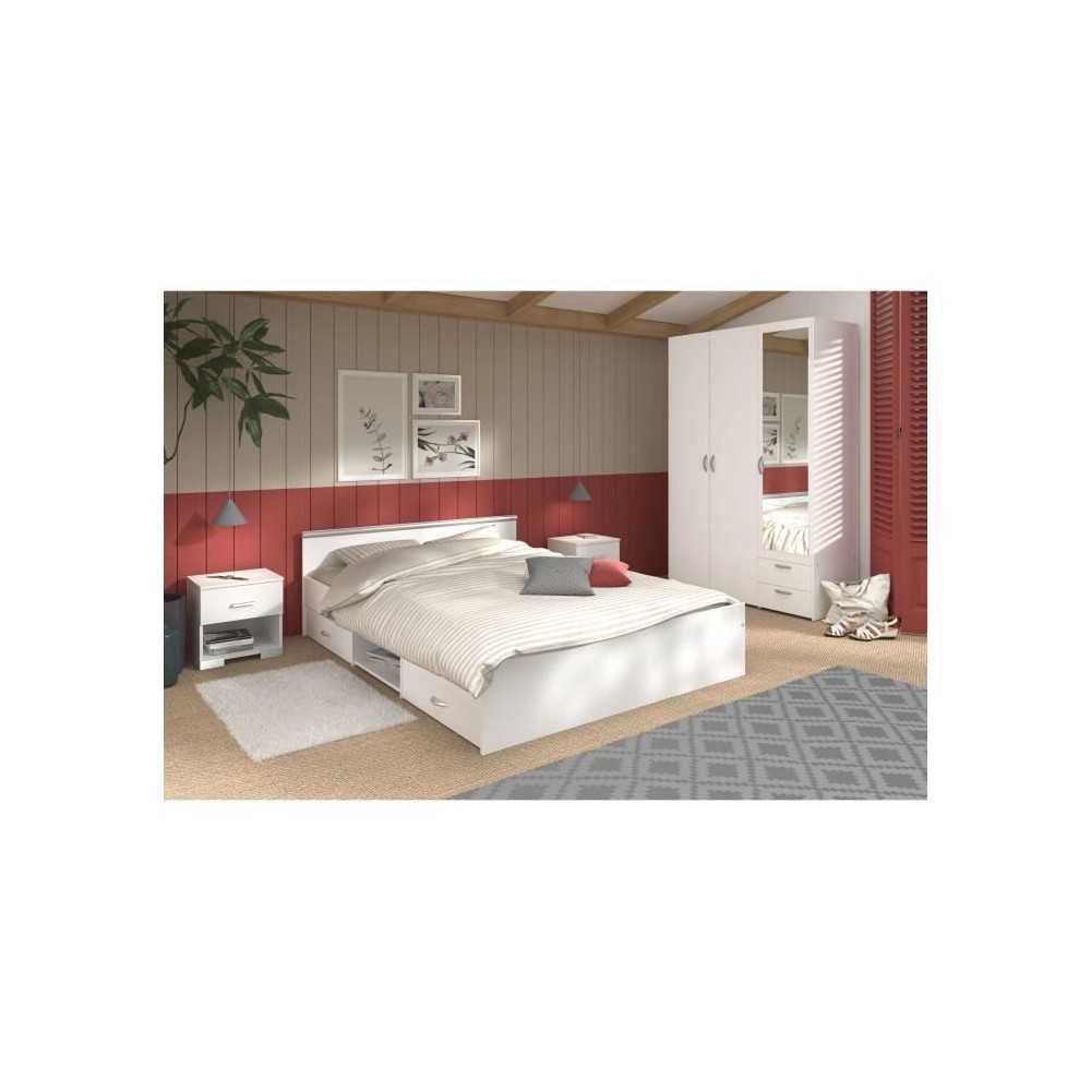 Chambre complete adulte ZODIAC : Lit 140x190 avec tiroir + Armoire 3 p