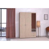 Armoire VARIA - Décor chene et blanc - 3 portes - 2 tiroirs - Porte d