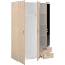 Armoire VARIA - Décor chene et blanc - 3 portes - 2 tiroirs - Porte d