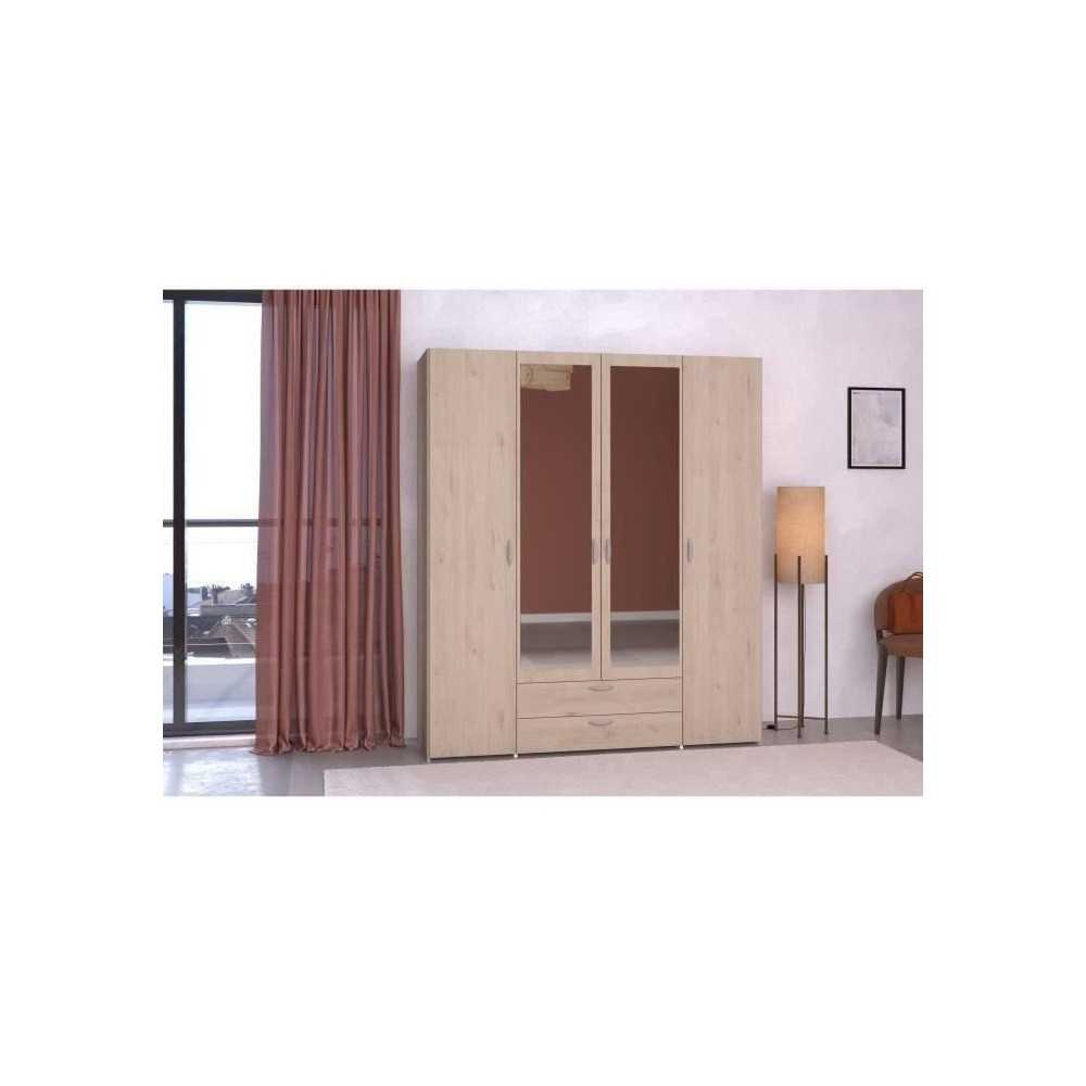 Armoire VARIA - Décor chene - 4 portes - 2 tiroirs - Portes centrales