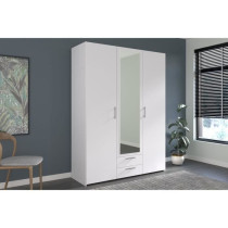 Armoire VARIA - Décor blanc - 3 portes + 2 tiroirs + miroir - L 150 x