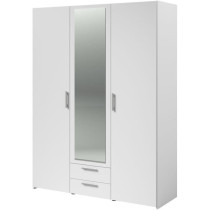 Armoire VARIA - Décor blanc - 3 portes + 2 tiroirs + miroir - L 150 x