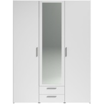 Armoire VARIA - Décor blanc - 3 portes + 2 tiroirs + miroir - L 150 x