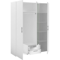 Armoire VARIA - Décor blanc - 3 portes + 2 tiroirs + miroir - L 150 x