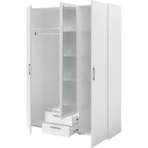 Armoire VARIA - Décor blanc - 3 portes + 2 tiroirs + miroir - L 150 x