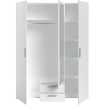 Armoire VARIA - Décor blanc - 3 portes + 2 tiroirs + miroir - L 150 x