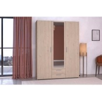 Armoire VARIA - Décor chene - 3 portes + 2 tiroirs + miroir - L 150 x