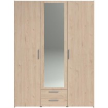 Armoire VARIA - Décor chene - 3 portes + 2 tiroirs + miroir - L 150 x