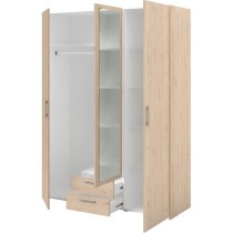 Armoire VARIA - Décor chene - 3 portes + 2 tiroirs + miroir - L 150 x