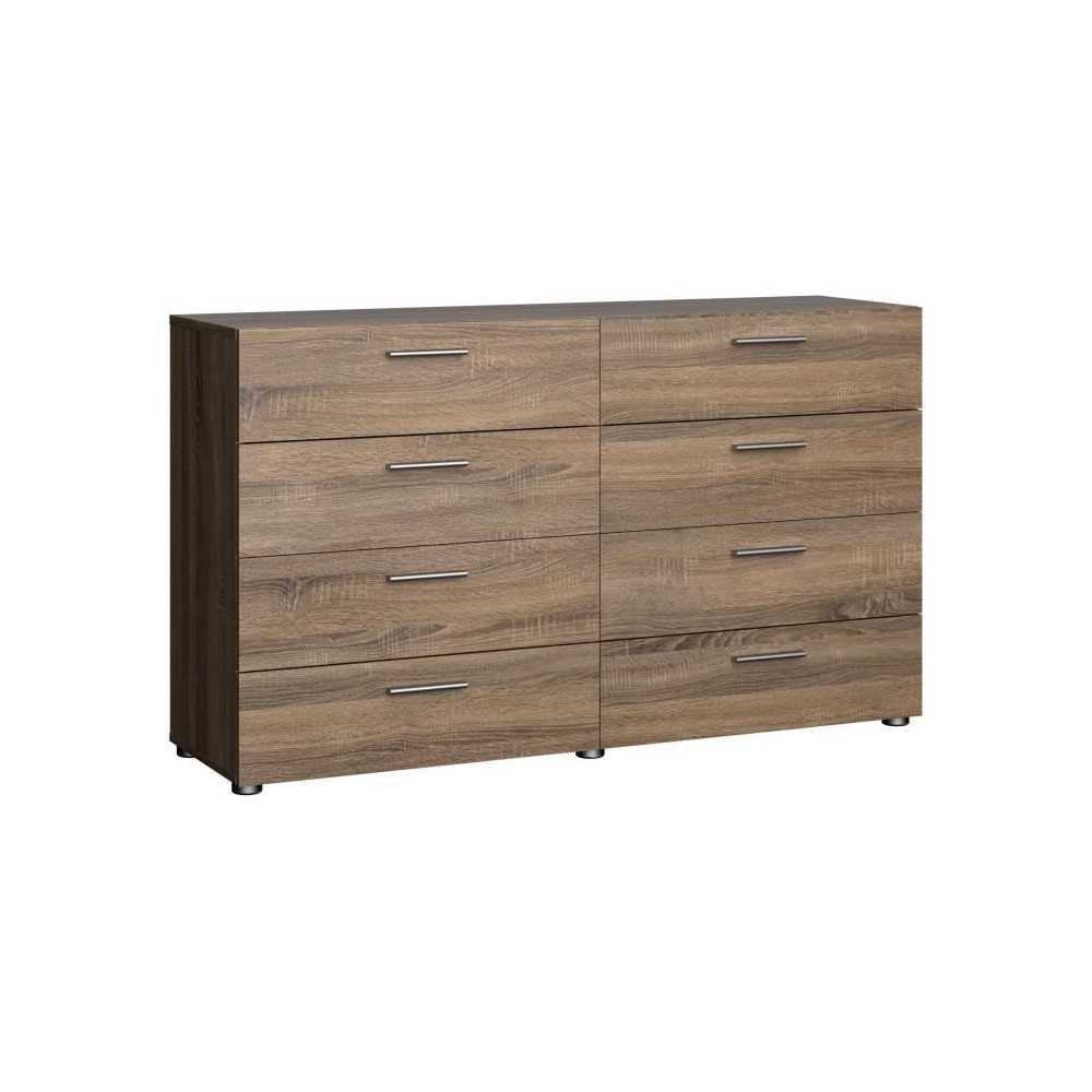 Commode NASH 8 tiroirs - Décor Noir et Chene truffe - L 140 x P 40 x