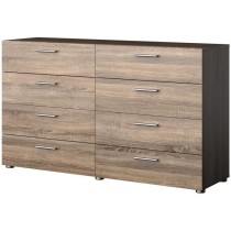 Commode NASH 8 tiroirs - Décor Noir et Chene truffe - L 140 x P 40 x