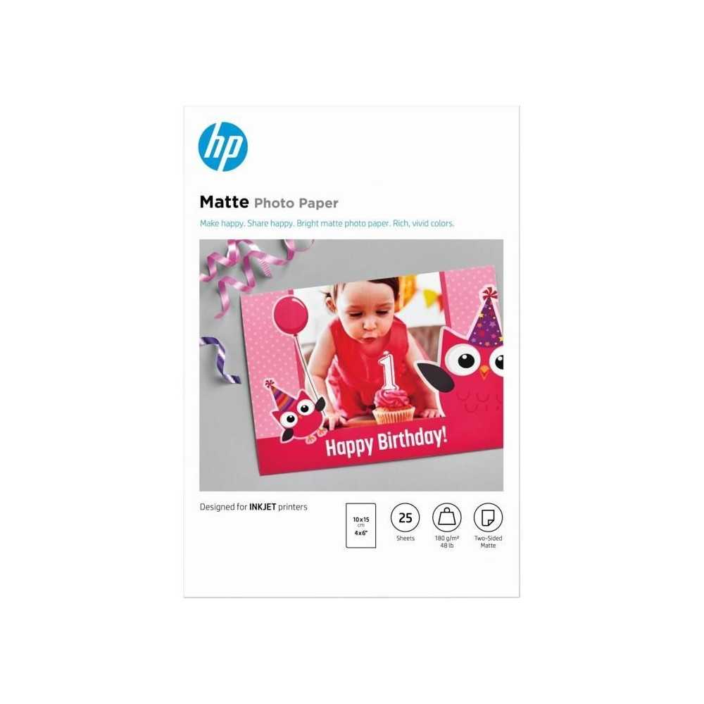 Papier photo mat HP - 180 g/m2 - 10 x 15 cm - 25 feuilles (7HF70A)