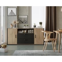 Buffet Mélaminé chene et noir - style industriel - L 180x40 x 84 cm