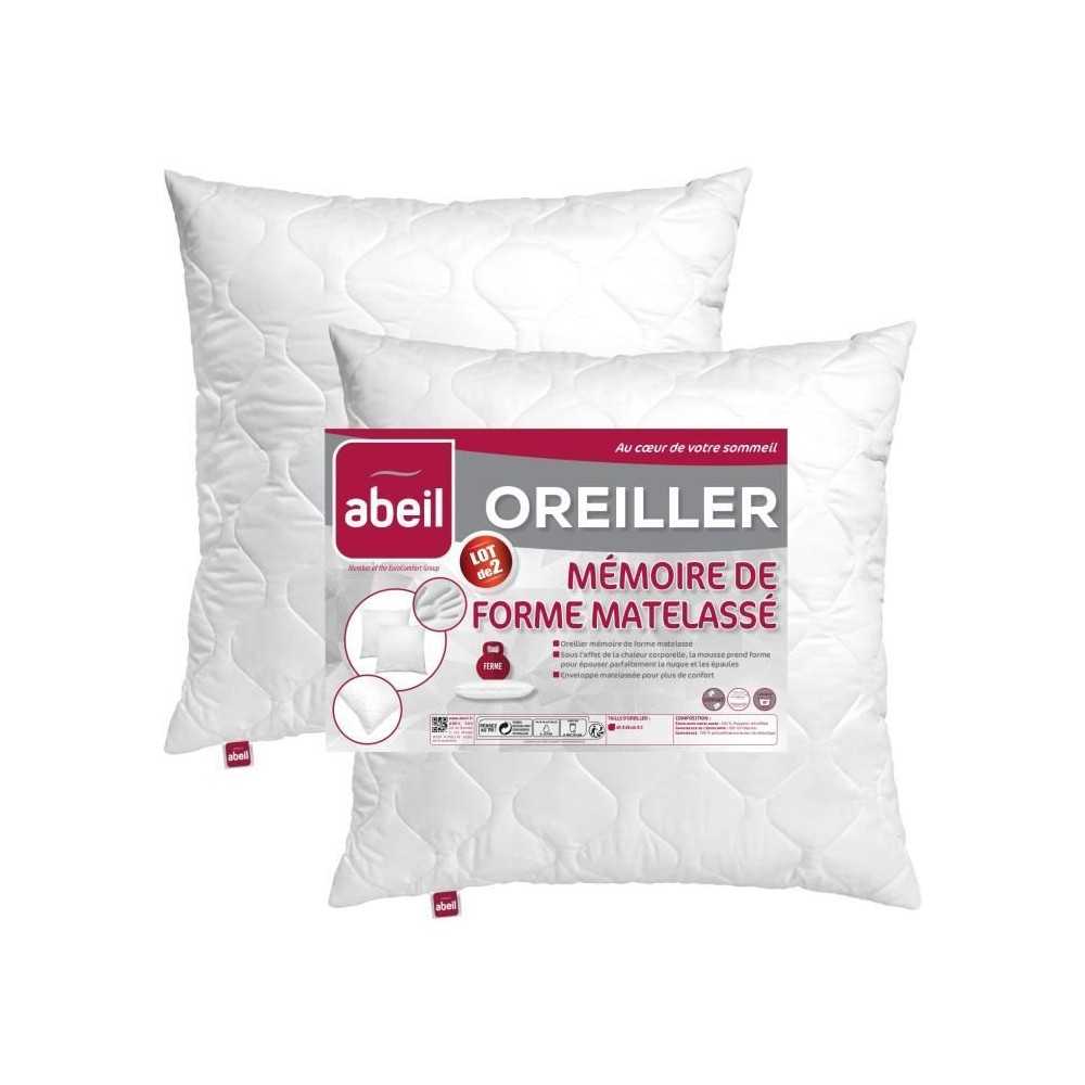 ABEIL Lot de 2 Oreillers a mémoire de forme matelassés- 60x60 cm - B