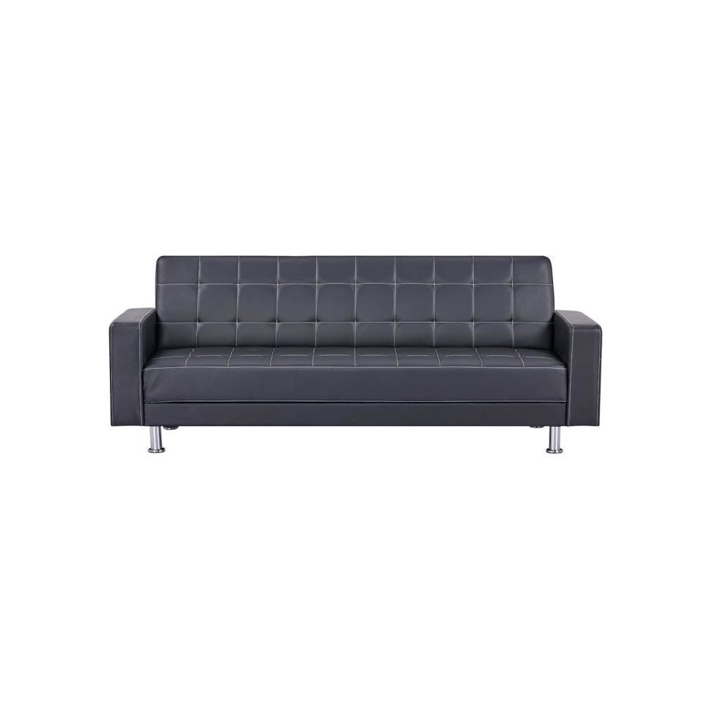 Canapé Droit Clic clac convertible 3 places IVANA - PU Noir - Style c