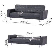 Canapé Droit Clic clac convertible 3 places IVANA - PU Noir - Style c