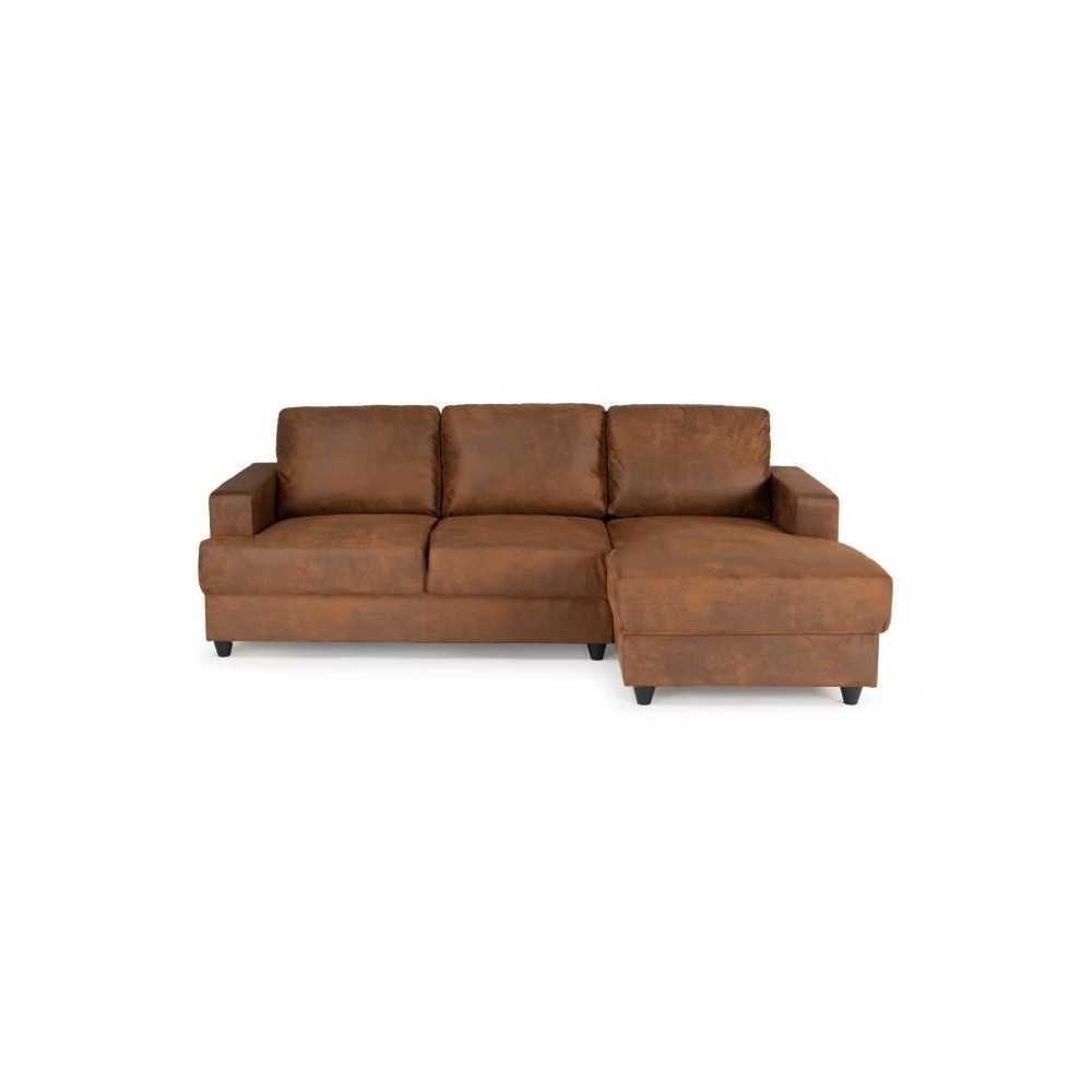 Canapé d'angle droit 4 places - Tissu marron vintage - Contemporain -