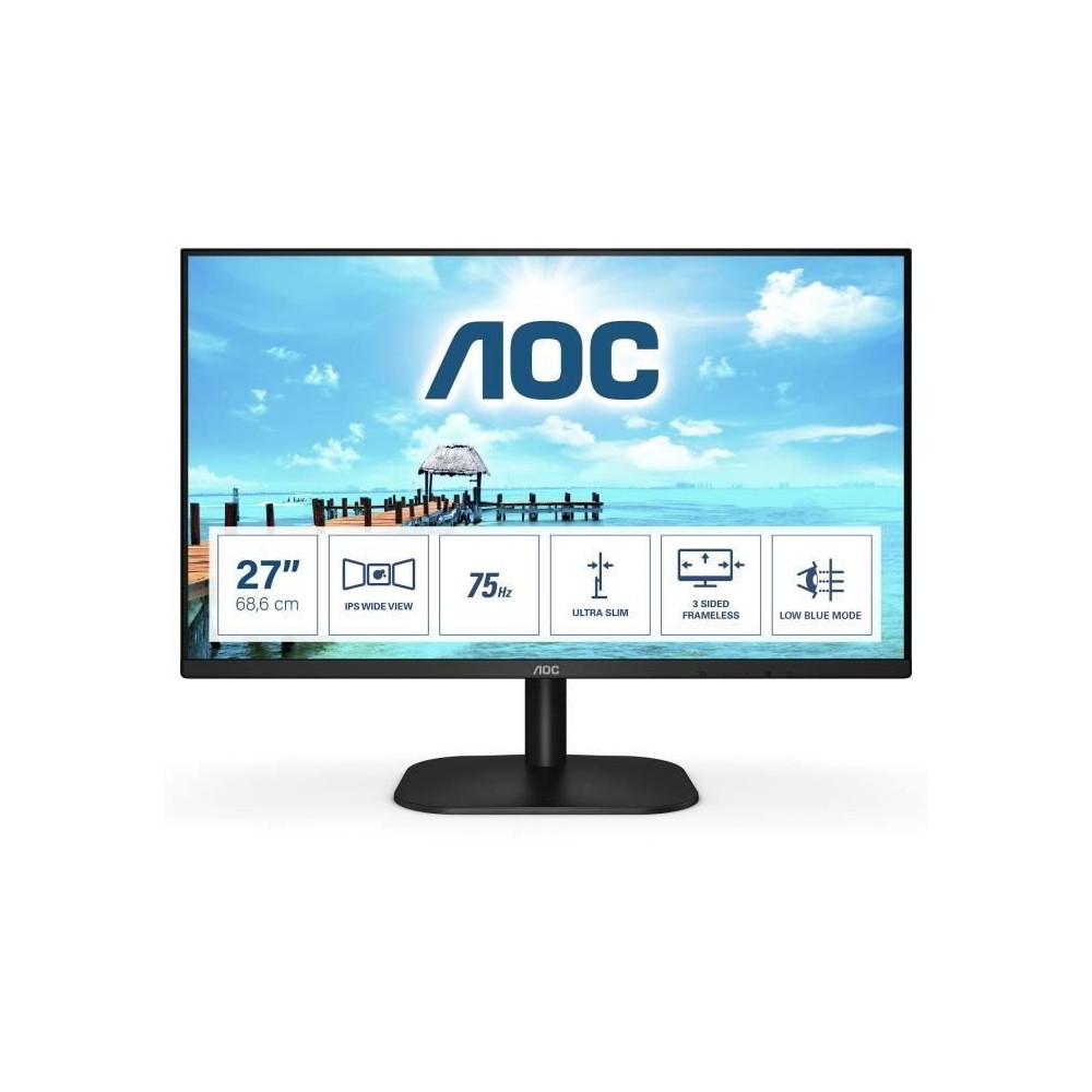 Écran PC - AOC - 27B2H - 27 FHD - Dalle IPS - 75Hz - 4ms - 1 HDMI 1 V