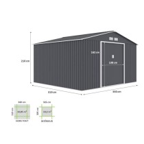 Abri de jardin en métal 10,85 m² - 340 x 319 x 210 cm - Kit d'ancrag