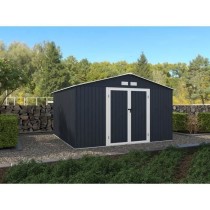 Abri de jardin en métal 10,85 m2 - Kit d'ancrage inclus - Gris anthra