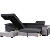 Canapé d'angle gauche convertible + coffre 5 places - Tissu gris - L