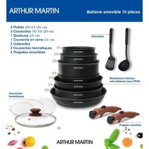 Arthur Martin AM1502 Batterie de cuisine 15 pieces - poignée amovible