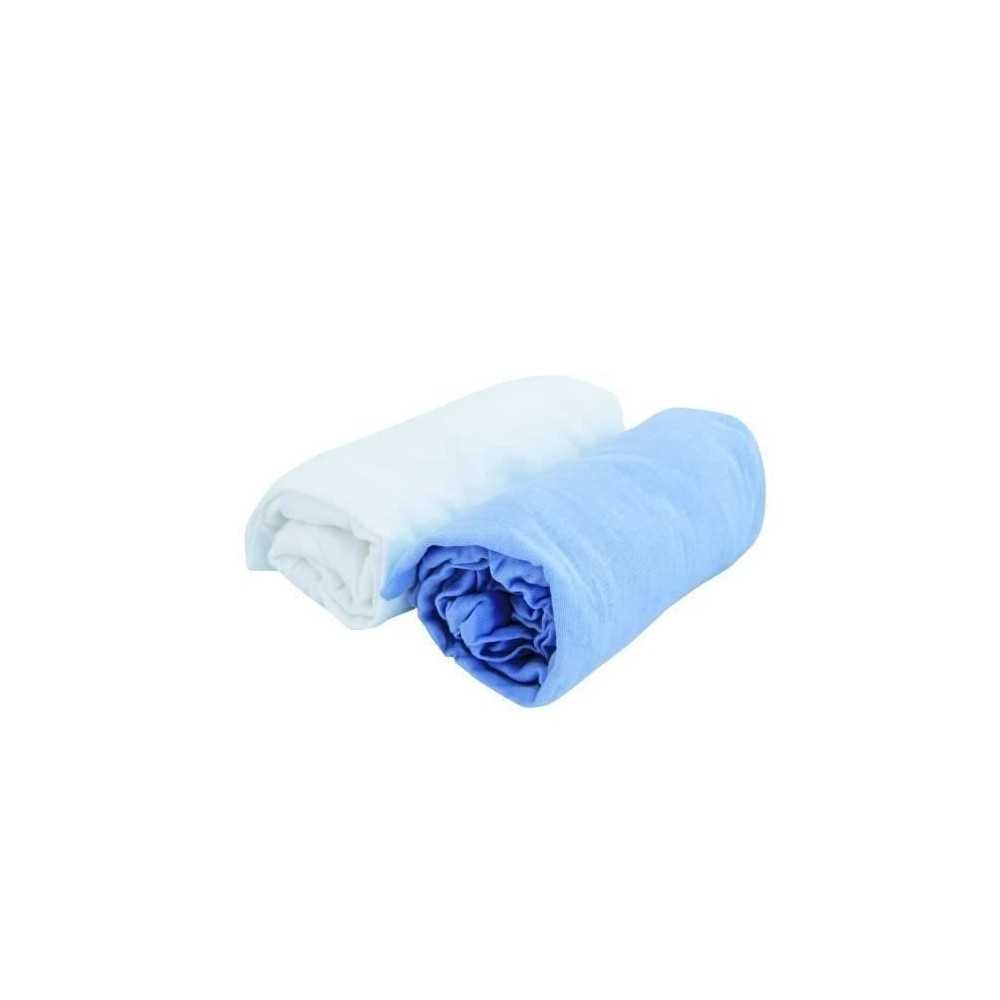 Drap housse bébé - DOMIVA - Jersey - oeko-Tex - Blanc et Bleu ciel -