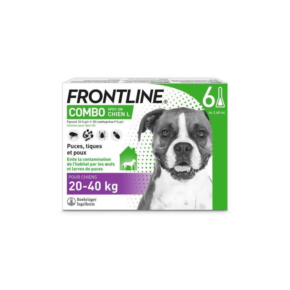 FRONTLINE Combo Chien L - 20 a 40 kg - 6 Pipettes - Puces tiques et po