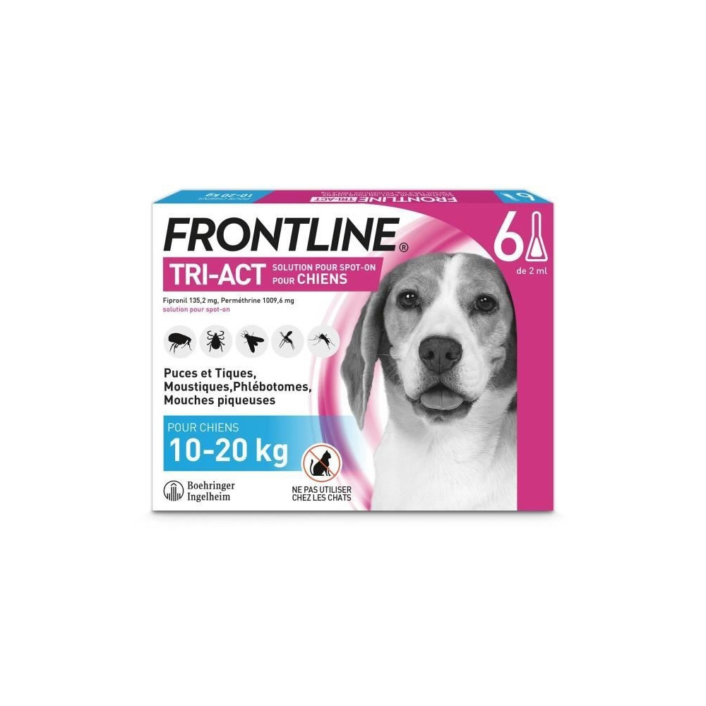 FRONTLINE Tri-Act Chiens M - 10 a 20 kg - 6 Pipettes - puces, tiques,