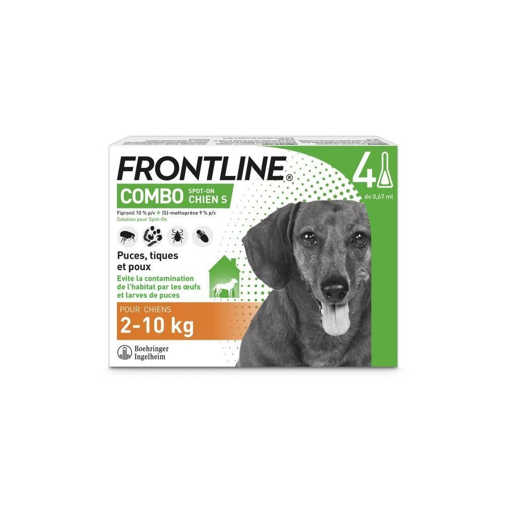 FRONTLINE Combo Chien S - 2 a 10 kg - 4 Pipettes - Puces tiques et pou