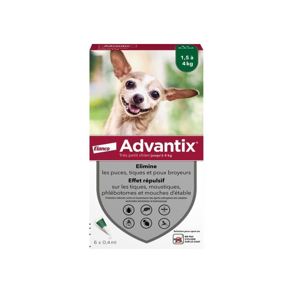 ADVANTIX Chien Solution Antiparasitaire Tres Petite Race 1,5 a 4kg 6 p