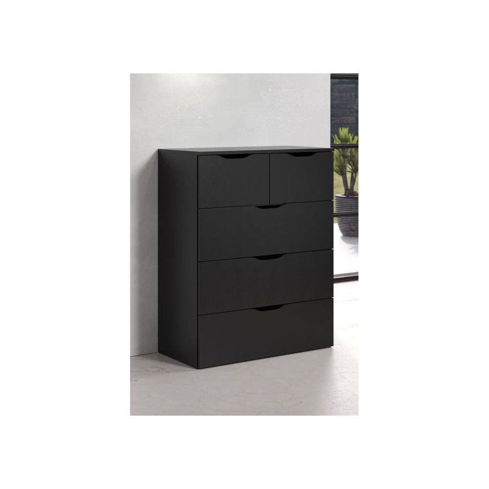 Commode BASIX - 5 tiroirs - Noir Mat - L80 x P40 x H101 cm