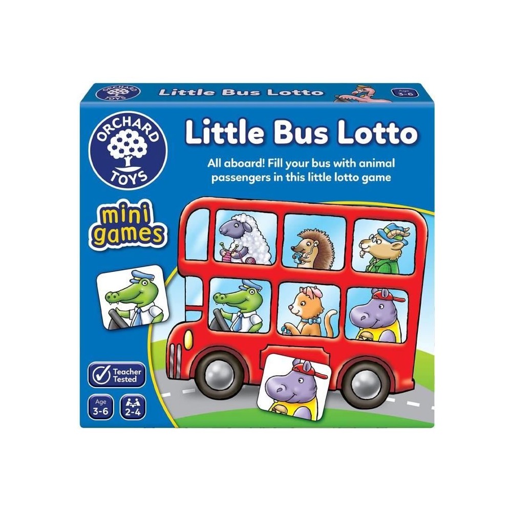 Jeu de loterie - ORCHARD - Little Bus Lotto - 24 tuiles animaux - 4 bu