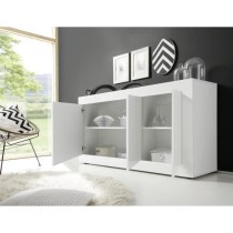 Buffet BASICO - Décor blanc laqué brillant - 3 Portes - L160 x P42 x