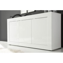 Buffet BASICO - Décor blanc laqué brillant - 3 Portes - L160 x P42 x