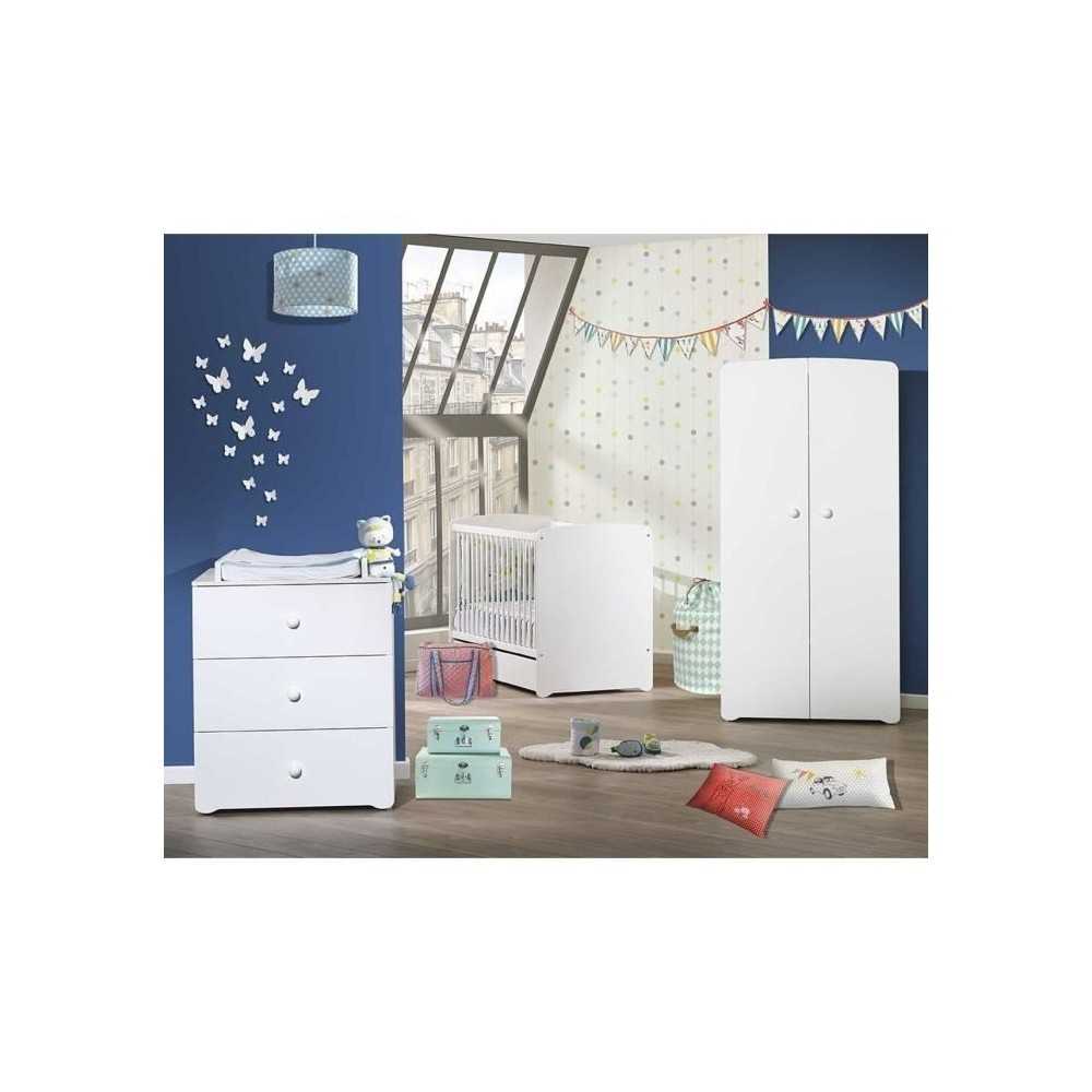 Chambre bébé trio Basic boule: Lit 120x60, commode a langer et armoi