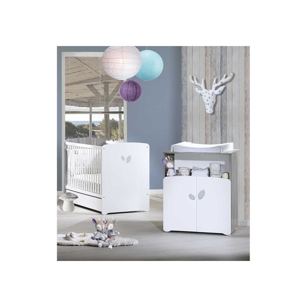 Chambre bébé duo Leaf: lit 120x60, commode a langer - Babyprice - Bl