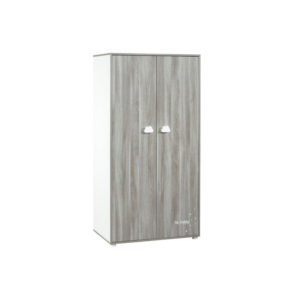 Armoire bébé Smile ours - Chene silex - Blanche - 2 portes - 168x85x