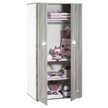 Armoire bébé Smile ours - Chene silex - Blanche - 2 portes - 168x85x