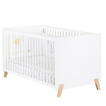 Lit évolutif - 140x70cm - Babyprice Joy Naturel - Blanc sur pieds en