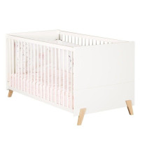 Lit évolutif - 140x70cm - Babyprice Joy Naturel - Blanc sur pieds en