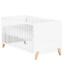 Lit évolutif - 140x70cm - Babyprice Joy Naturel - Blanc sur pieds en