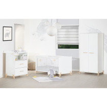 Lit évolutif - 140x70cm - Babyprice Joy Naturel - Blanc sur pieds en