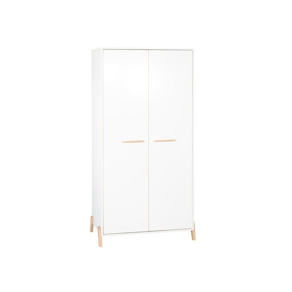 Armoire bébé Joy Naturel - Blanche - Sur pieds en bois naturel - 2 p