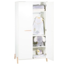 Armoire bébé Joy Naturel - Blanche - Sur pieds en bois naturel - 2 p