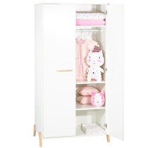 Armoire bébé Joy Naturel - Blanche - Sur pieds en bois naturel - 2 p