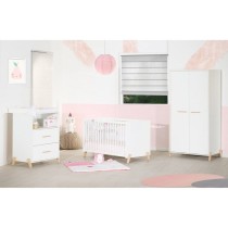 Armoire bébé Joy Naturel - Blanche - Sur pieds en bois naturel - 2 p