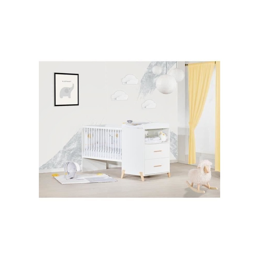 Lit Combiné - 120x60cm - Evolutif en 90x190cm - Babyprice Joy Naturel